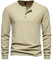 MakingDa Henley T Shirt Mens Long Sleeve Slim Fit Waffle Grandad Collar 4 Button Jumper Tops Smart Casual Collarless Shirts-Khaki-XL