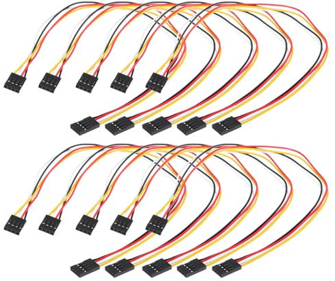 QUARKZMAN Fil de Connexion de Carte de Prototypage Femelle à Femelle 4 Broches, Pas de 2,54 mm, Câble Ruban à Une Rangée de 30 cm de Long, Lot de 10, Multicolore