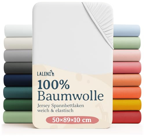Laleni Jersey Spannbettlaken, 50x89cm, für Baby Beistellbett & Stubenwagen, 100% Baumwolle, Oeko-TEX Zertifiziert, Weiß