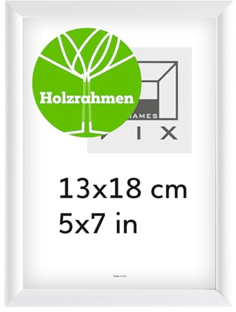 Pix FRAMES Bilderrahmen Holz 13x18cm - Holz Rahmen Weiß | Fotorahmen - Holzbilderrahmen mit Plexiglas Scheiben - Modern Photo Frame - Bilderrahmen Holz zum Aufhängen und Aufstellen