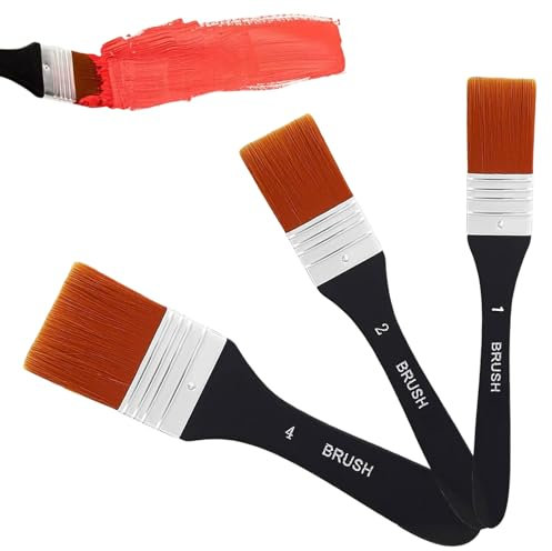 Bzzerumy Lot de 3 pinceaux de peinture 10/20/40 mm - Pinceau plat pour aquarelle acrylique - Pinceau acrylique - Pinceau de peinture à l'huile