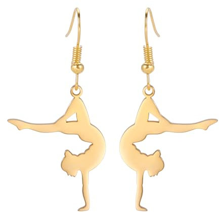 Inspirierende Gymnastik Ohrringe Mädchen Ballett/Ballerina/Turner Ohrstecker Turner Team USA Turnerschmuck Geschenke für Mädchen Trainer Tochter Sport Liebe (Gold 3)