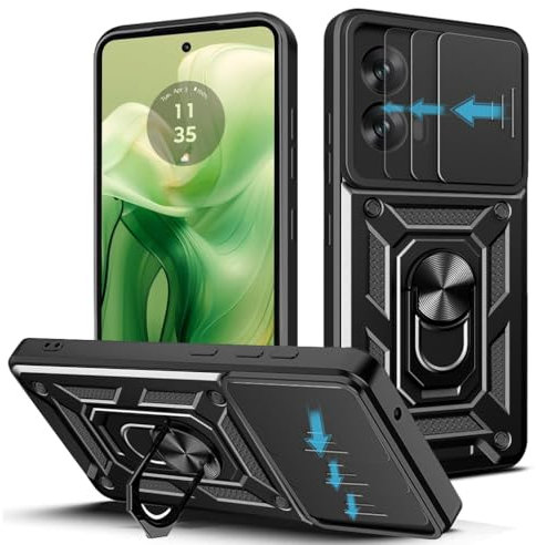 Loyhee Hülle für Motorola Moto G85 5G (6.67), Kameraschutz Handyhülle mit 360 Grad Ring Ständer Weich TPU Bumper Stoßfest + Hart PC Rückseite Kratzfest Tough Armor Schutzhülle - Schwarz
