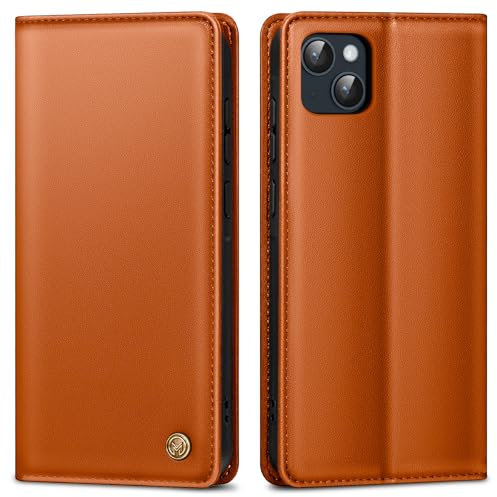 AIMOYU Mobile Phone Case for iPhone 14 Case, Premium Leather Protective Case for iPhone 14 Case Wallet Card Slot Stand Function Foldable Flip Case for iPhone 14 Case, Orange