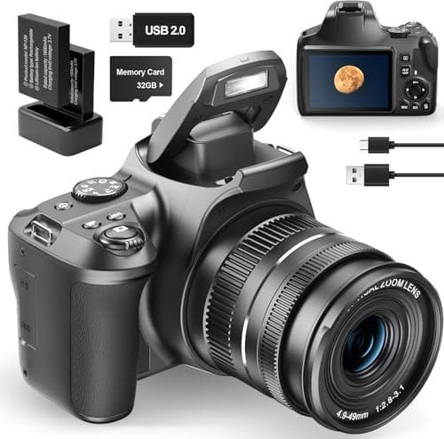 NBD 4K Digital Camera with 40X Zoom,64MP DSLR Camera for Photography Beginners,Autofocus 1080P HD Vlogging Camera with EIS,32GB SD Card,2 Batteries (Brown)