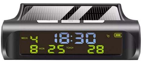 Netoches Solar Autouhr Automatische Solaruhr mit Woche Monatskalender Zeit Temperaturanzeige Auto Vollautomatische Uhr