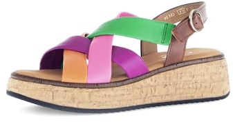 Gabor Damen Keilsandalen, Frauen Sandalen,Leichte Mehrweite (G),Strandschuhe,Keilsandaletten,Keilabsatz,flach,carot/pink/gre/cam,40 EU / 6.5 UK