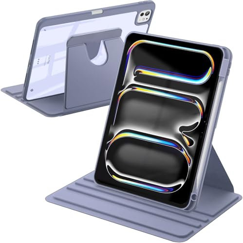 A-BEAUTY Custodia Rotante Compatibile con iPad Pro 11 Pollici M4 (2024) con Portapenne, Antiurto Trasparente Tablet Cover a 360 Gradi Supporto, Auto Svegliati/Sonno, Viola Lavanda