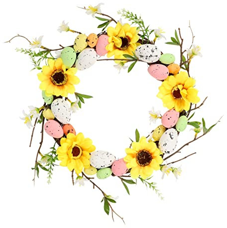 Ciieeo Osterkranz Mit Bunten Ostereiern Und Sonnenblumen Frühlings-dekokranz Für Haustür Und Wand Detailreiche Langlebige Osterdekoration Zur Einfach Zu Hängenden Partygestaltung