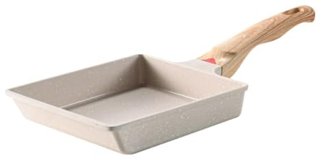 Japanese Square Tamagoyaki Pan with Wooden Handle & Non-Stick Coating, Includes Spatula and Whisk for Eggs & Omelettes
