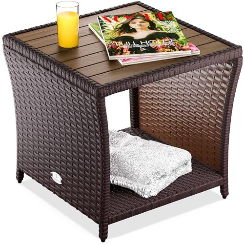 Casaria® Beistelltisch Braun Wetterfest Klein Holz Polyrattan Akazie 45x45x40cm 80kg Belastbarkeit Outdoor Tisch Gartentisch Balkontisch Gartenmöbel