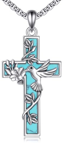ONEFINITY Kolibri Halskette 925 Sterling Silber Kreuz Anhänger Türkis Anhänger Halskette Kolibri Schmuck Geschenke für Frauen