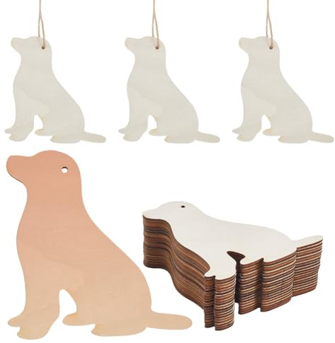 craspire 20 Stück Holz Bastelset Mit Hund Blanke Holzstücke Unbehandelte Holzausschnitt Ornamente Mit Schnur Etiketten Anhänger Kunsthandwerk Für Heimhandwerk Zum Aufhängen Für Hochzeiten Geburtstage
