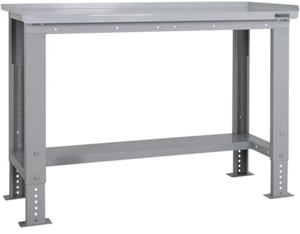 BiGDUG Height Adjustable Workbench - Heavy Duty Workshop Table - 877H x 1215W x 600D mm - Steel Worktop Half Depth Lower Shelf