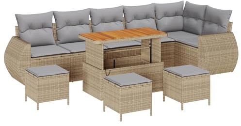 vidaXL Garten-Sofa-Set 10 pcs Beige und Hellgrau 110 x 55 x 71 cm, Garten und Terrasse, modernes Outdoor-Möbelset, wetterfestes Sofa, Rattan-Loungewagen, abnehmbare Kissen für die Terrasse