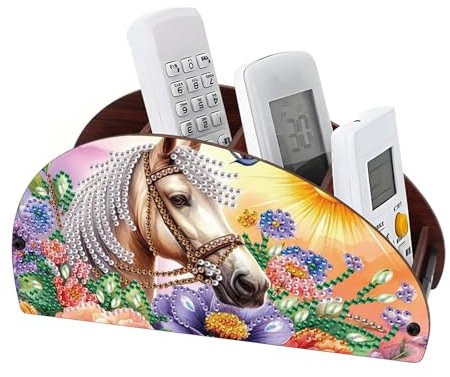 CXINLky Soporte para mando a distancia con diseño de diamante, caja de almacenamiento de madera, organizador de almacenamiento de cosméticos, con 4 compartimentos, 19 caballos