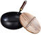 Eyccier Bandeja de Hierro, sartén Antiadherente Antiadherente de 9.5 Pulgadas sin Recubrimiento con Tapa de Madera, sartén de Hierro fácil de Limpiar con Mango Anti-escallado Colgante.