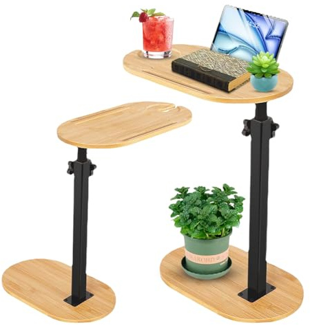 kleiner Beistelltisch C Form Höhenverstellbar, Kleiner Tisch aus Holz & Metall, Sofa Beistelltisch für Wohnzimmer, Bett & Couch, Couchtisch Kaffeetisch, Schmaler Side Table, Mini Tisch für Sofa & Bett