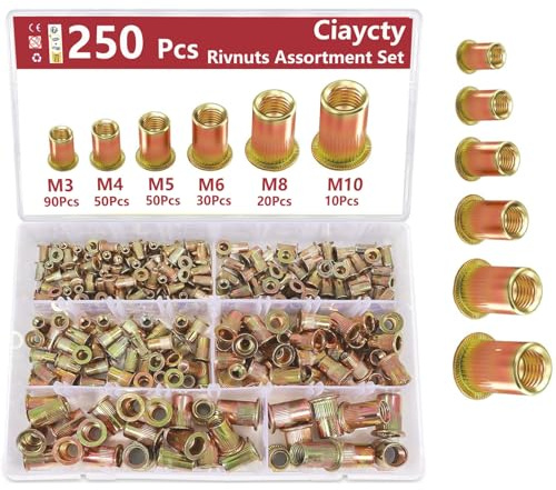 250 Pièces Insert Fileté Metal, Metal Galvanisé Insert Fileté, Ecrou A Sertir M3 M4 M5 M6 M8 M10, Inserts Fileté Bois, Inserts Filetés Pour Le Bois, Les Meubles Et Les DéCorations