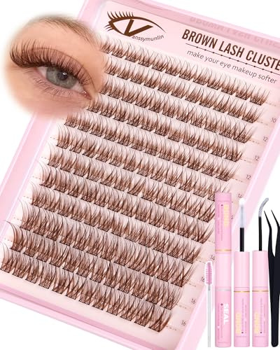 VANSSYMUNLIN Brown Wispy Individual Eyelashes Kit Natural Cluster Lashes Kit Fairy Eyelash Clusters C Curl 10-16mm Lash Clusters Kit 144Pcs Lashes Individual Cluster Kit with Eyelash Brush
