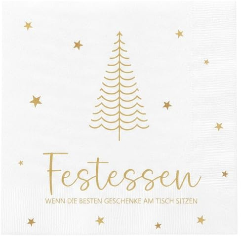 MACOSA CP74968_x2 Servietten Weihnachten Papier Set 20 Stk. Weiß Gold 33 x 33 cm Weihnachtsdeko Tischdeko Einwegservietten Weihnachten Weihnachtszeit Dekoservietten modern Weihnachtsservietten