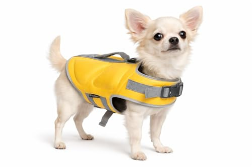 Gilet de Sauvetage Chien - Flamingo Swimmy Jaune - XS A:22 cm B:30-34 cm C:43-49 cm - Polyester - Mousse EPE - réglable - Bandes réfléchissantes - Anneau pour Laisse