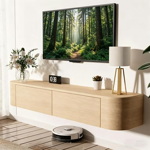 YLGJ&TIDY Floating TV Unit 120CM/47.2'', Media Wall Mounted TV Cabinet, Floating TV Wall Unit Oak for 45'' TV, Small Storage TV Console for Bedroom, Living Room, Office, Apartment (Oak, 120CM/47.2'')