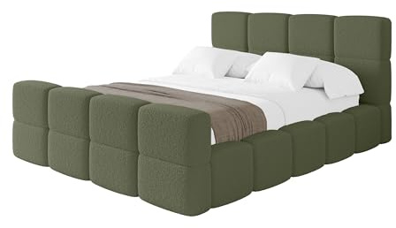 ALTDECOR Polsterbett mit Bettkasten und Lattenrost, Bett mit Kopfteil, Boxbett ohne Matratze, Doppelbett mit Stauraum - NATA-Z 200x200 Grün