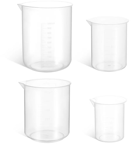 KJHBV 4piezas Vasos Medidores de Plástico Transparentes con Escala Clara Jarras Volumétricas para Laboratorio Cocina y Proyectos de Pintura