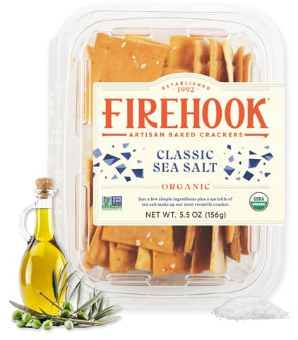 Firehook Sea Salt Crackers – Artisan Baked, Uniquely Crunchy, Baked with Simple Ingredients – Organic, Non-GMO, Kosher– 5.5 oz Box
