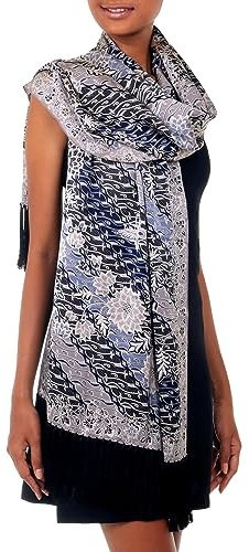 NOVICA Frau Multicolor Silk Batik-Schal, Butterfly Blossoms' Einheitsgröße Multicolor, Schwarz