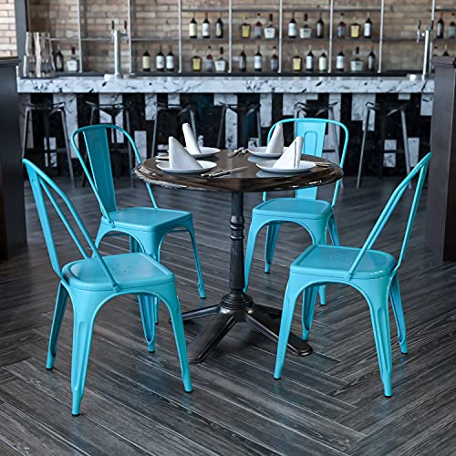 Flash Furniture Stapelbarer Metallstuhl für drinnen und draußen, 4 Stück, Kristallblaugrün, 4 Stück