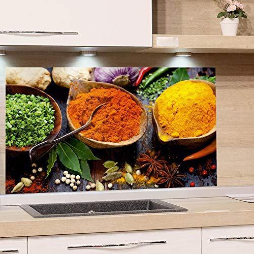 GRAZDesign Nischenrückwand Glas Orientalische Gewürze Spritzschutz Herd Gasherd Küchenbilder Küchenrückwand Glas Küche, Glasrückwand, 100x50cm