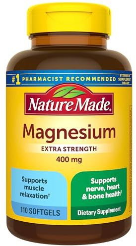 Nature Made Magnesium Oxide 400 mg Softgels, Extra Strength Magnesium Supplements for Men and Women, Support for Muscle, Nerve, Bone and Heart, 110 Day Supply