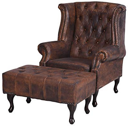 unbekannt Ohrensessel Eco- Leder Relaxsessel Polstersessel Ohrenbackensessel mit Hocker fha001 Palazzo Exklusiv