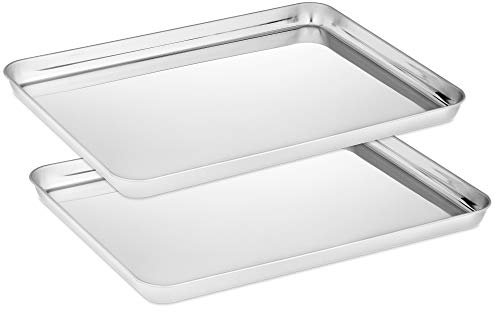 Velaze Bandejas para Horno de Acero Inoxidable, Juego de Bandejas Rectangular Antiadherente para Hornar, Saludable y No Tóxico, 2 Piezas(40 x 30 x 2,5 cm)