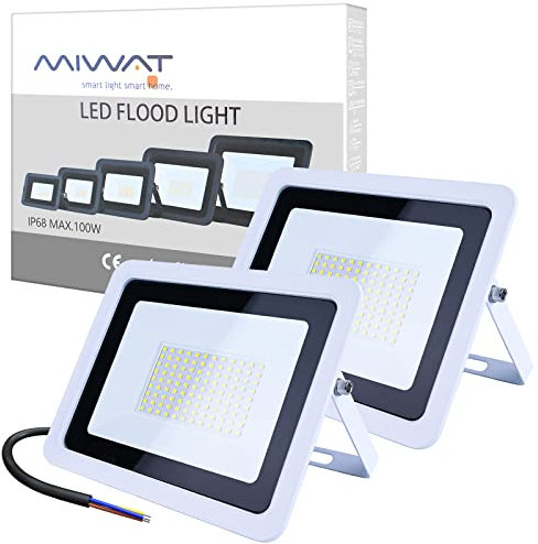 MIWATT 2 Stücke 100W LED Ultra dünn Strahler Außen, 7200LM Superhell LED Fluter, IP68 Wasserdicht Außenstrahler Flutlicht, Flutlichtstrahler für Hof, Garage, Sportplatz