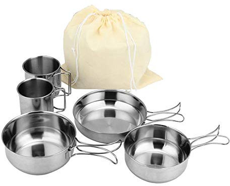 Ttiy Cacerolas de camping de acero inoxidable olla plegable Picnic Pot Cookware Pan Pot para Ourdoor Picnic Camping 5 unids