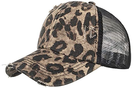 RUICHENG Pferdeschwanz Cap Damen Sommer Mesh Baseball Cap Basecap Atmungsaktiv Sonnenhut Kappe (BraunLeopard)