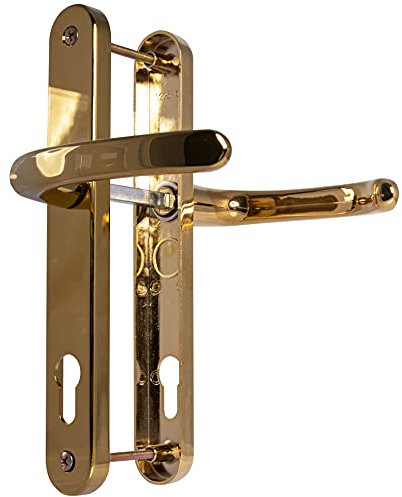 UPVC Door Handles - Polished Brass Lever/Lever 92mm PZ (Centres) 210mm Screw to Backplate 242mm X 34mm Handle External Replacement Handles, Gold, 245 x 34 x 55mm (21092PB)
