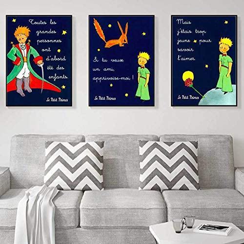 SYXBEIVK Le Petit Prince La Petite Peinture Mots dans Le Livre Classique Toile Peintures Vintage Mur Art Affiches Autocollants Décor À La Maison Cadeau-40x60cmx3Pcs-pas de Cadre