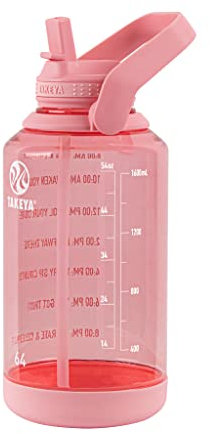 Takeya 885395541433 Tritan Bouteille avec couvercle à paille et poignée de transport Rose fluo Taille XL 1,8 l