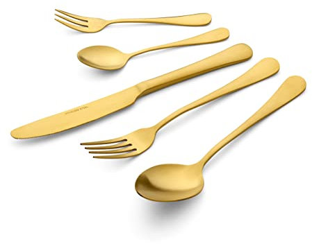 ECHTWERK Besteck-Set Sorrent für 6 Personen, 30-teilig, Besteckgarnitur in Vintage-Optik/Landhausstil, Gold-Edition, Besteck aus hochwertigem Edelstahl, Tafelbesteck für den Alltag oder Festtafel