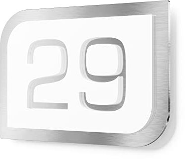 Graviers Design Hausnummernschild aus V2A Edelstahl 160x110 - Weiß - Wetterfest Rostfrei Individuell anpassbar mit eigener Nummer - Made in Germany