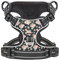 HEELE Hundegeschirr, Zugentlastung, reflektierend, mit gepolstertem Griff, Kontrolle, 2 Metallringe, Geschirr für kleine mittelgroße und große Hunde, Blume, Schwarz, XL