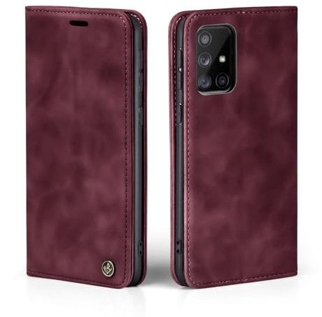 LBH Handyhülle für Samsung Galaxy A51 in Weinrot mit Karten- und Geldfach Smartphone Hülle mit Standfunktion Flip Case Schutzhülle Magnetverschluss Vintage