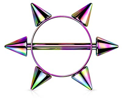 Brustwarzenpiercing 6 SPITZEN aus 316L Chirurgenstahl FARBWAHL Nipple Shield Brustpiercing (Bunt)