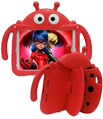 Tading Kids Case for New iPad 10.2 2021/2020/2019 - iPad 9th/8th/7th Generation Case, Cute Ladybug Shockproof Handle Stand Cover for iPad 10.2(9th/8th/7th Gen) - Red