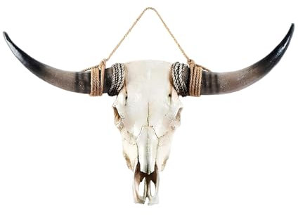 KIWZXKA Kuh-Schädel-Wanddekoration – künstlicher Longhorn-Schädel, künstlicher Taxidermie-Kopf, Wandkunst, handgefertigt, großer Stierkopf, Bauernhaus-Wandskulptur, 78,9 x 61 x 17,8 cm