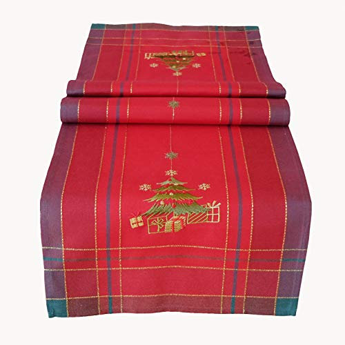 texpot Tischläufer 40 x 90 cm mit Stickerei Baum rot-bunt Weihnachten Weihnachtsdeko Weihnachtstischdecke Mitteldecke Tischdeko Tischdecke